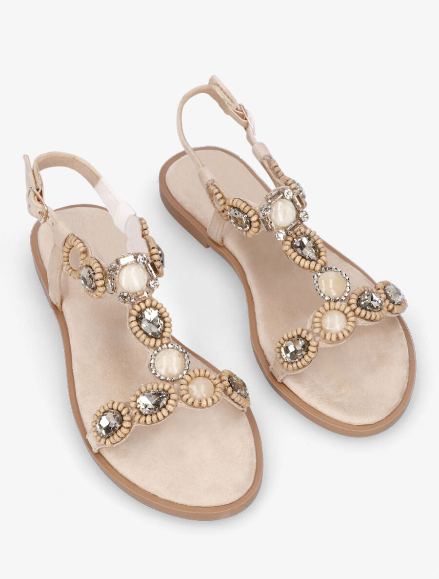 Nu-pieds à perles et pierres - Beige - 4