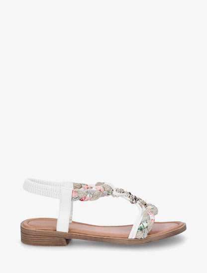 Nu-pieds tressés à bijoux fleurs - Blanc - 2