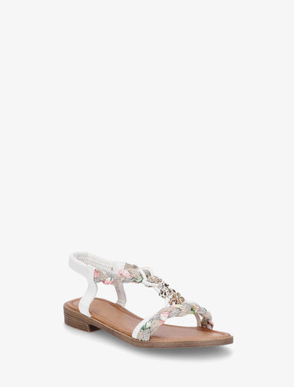 Nu-pieds tressés à bijoux fleurs - Blanc - 3
