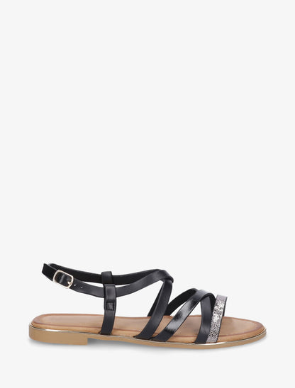 Nu-pieds multi-lanières simili et python - Noir - 1