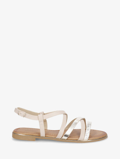 Nu-pieds multi-lanières simili et python - Beige - 1