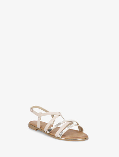 Nu-pieds multi-lanières simili et python - Beige - 2