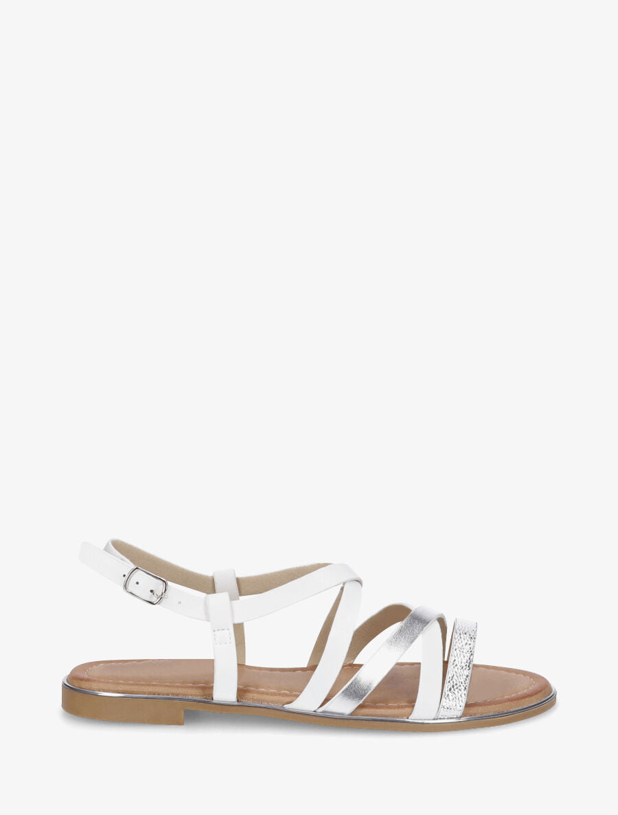 Nu-pieds multi-lanières simili et python - Blanc - 1
