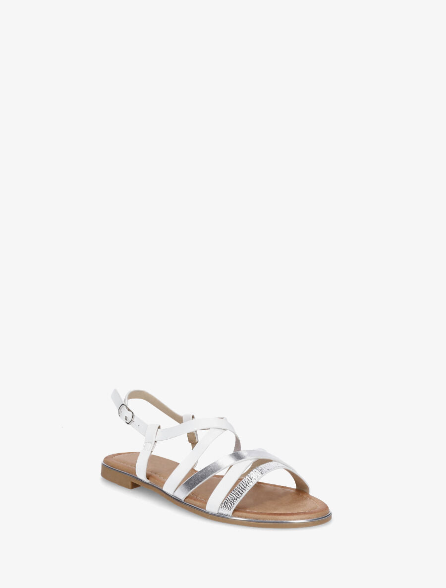 Nu-pieds multi-lanières simili et python - Blanc - 2