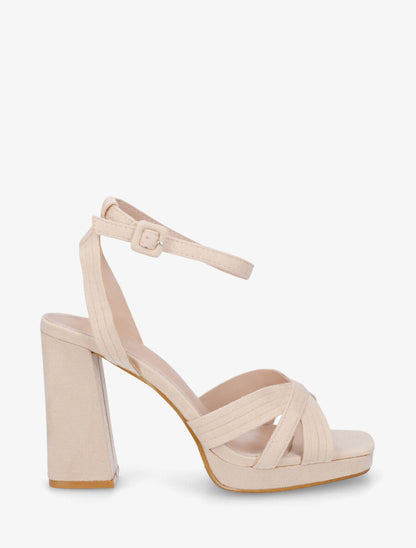 Sandales à talon en suédine - Beige - 5