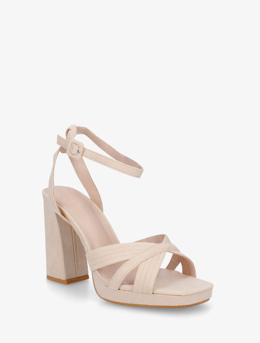 Sandales à talon en suédine - Beige - 2
