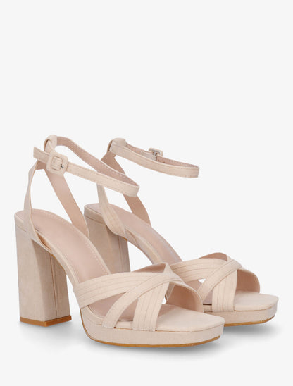 Sandales à talon en suédine - Beige - 4