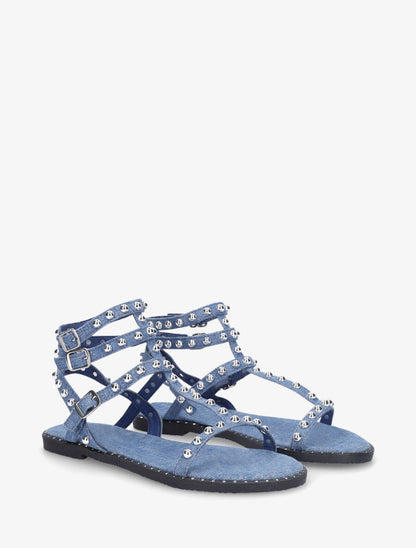Spartiates en tissu à clous - Bleu denim - 4