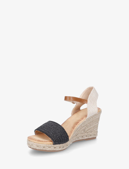 Sandales compensées hautes style espadrille - Noir - 4
