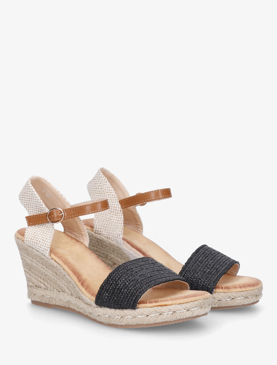 Sandales compensées hautes style espadrille - Noir - 5