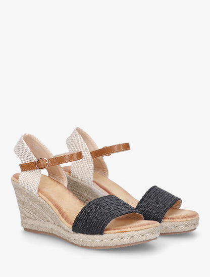 Sandales compensées hautes style espadrille - Noir - 5