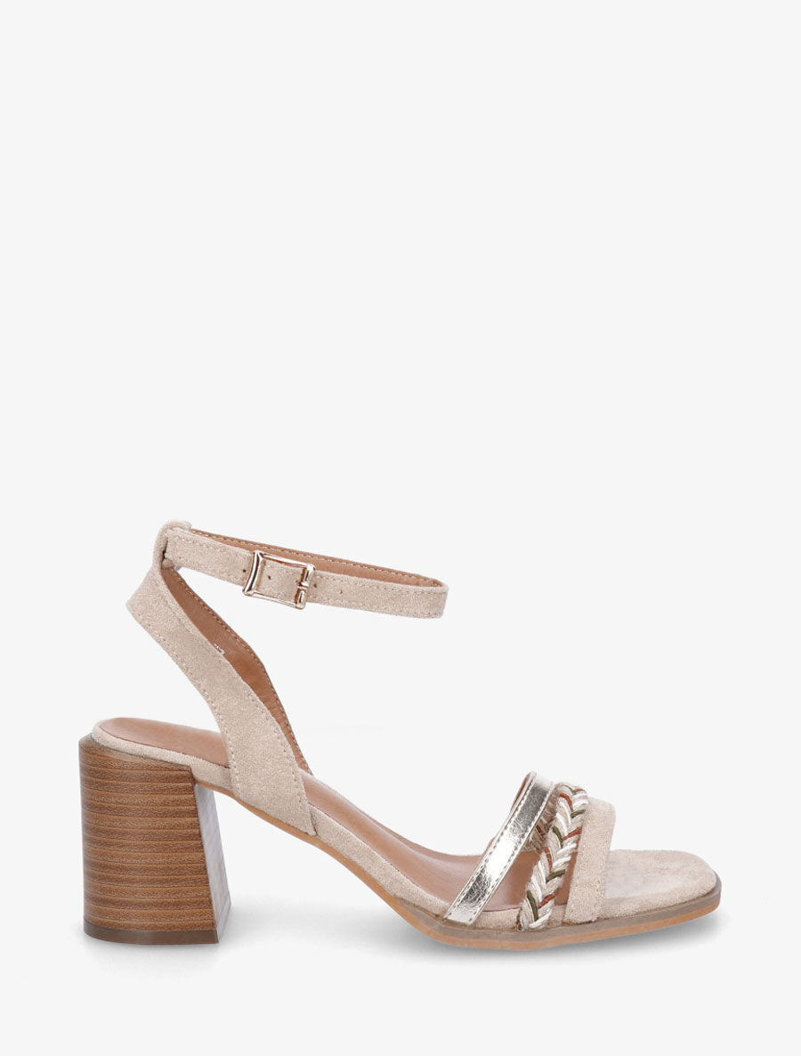 Sandales à talon et bride fantaisie tressée - Beige - 5