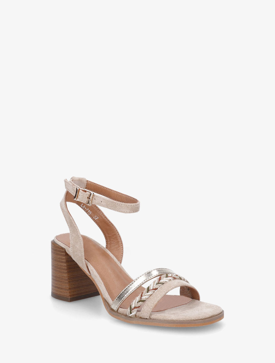 Sandales à talon et bride fantaisie tressée - Beige - 2