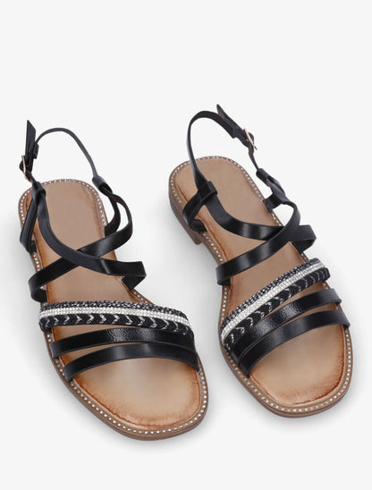 Nu-pieds à tresse et strass - Noir - 4