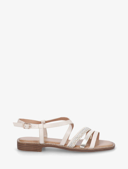 Nu-pieds à tresse et strass - Beige - 1