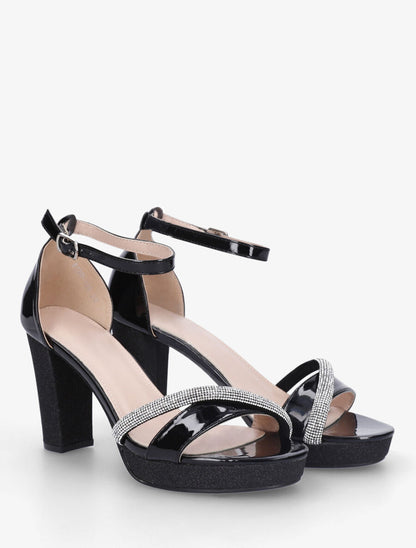 Sandales à plateforme strass et paillettes - Noir - 4