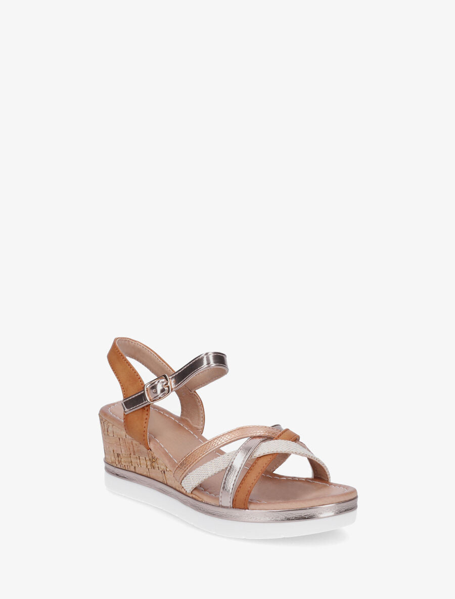 Sandales compensées à brides fantaisies - Camel - 2