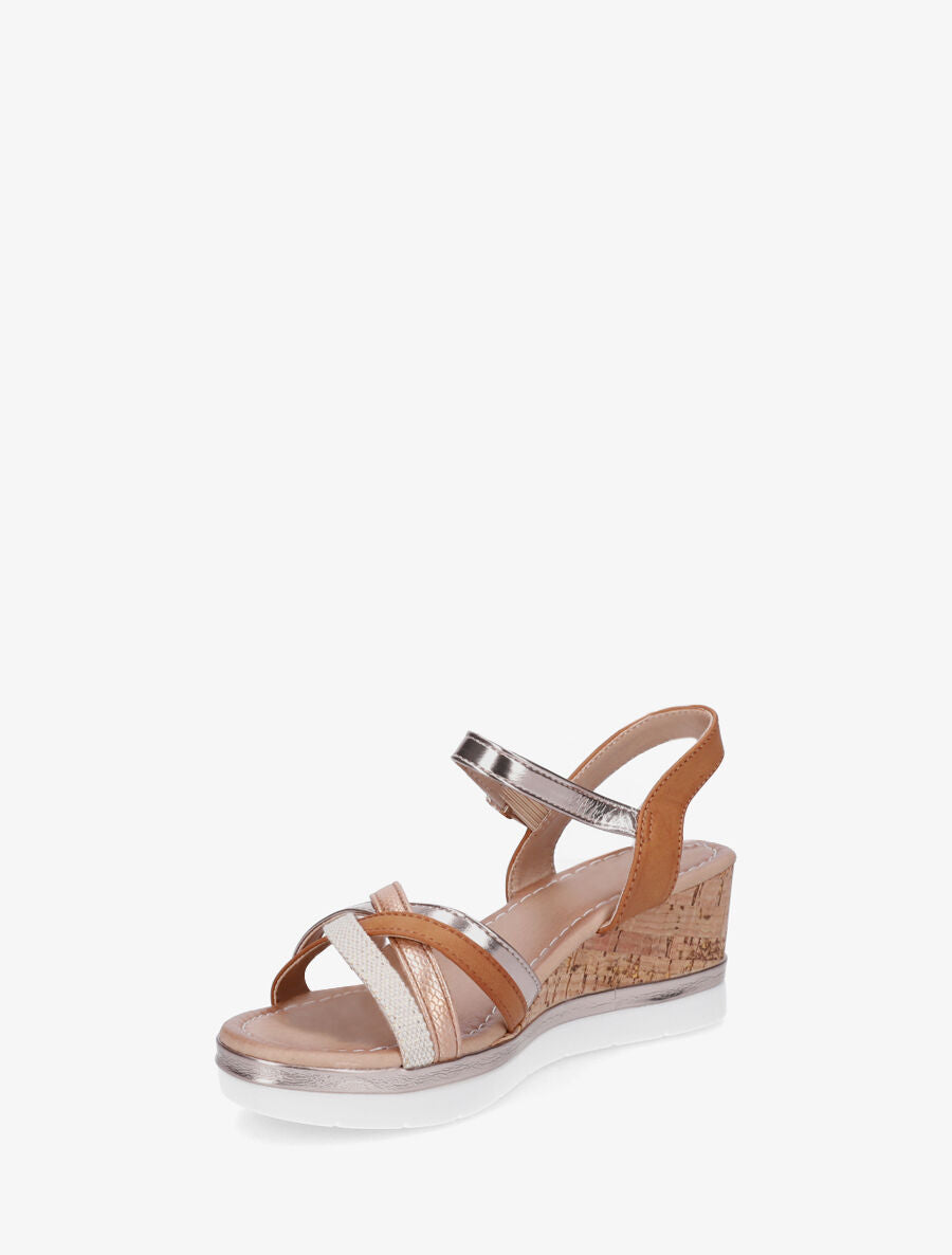 Sandales compensées à brides fantaisies - Camel - 3