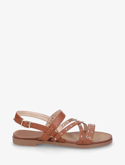 Nu-pieds cloutés en simili - Camel - 5