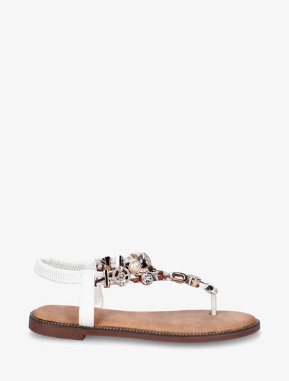 Nu-pieds brides à bijoux et pierres - Blanc - 1