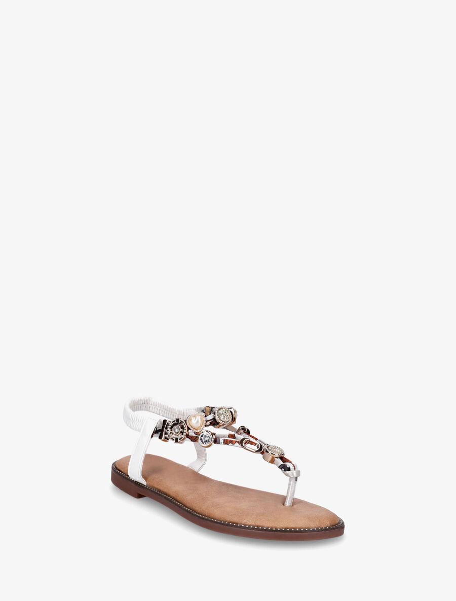 Nu-pieds brides à bijoux et pierres - Blanc - 2
