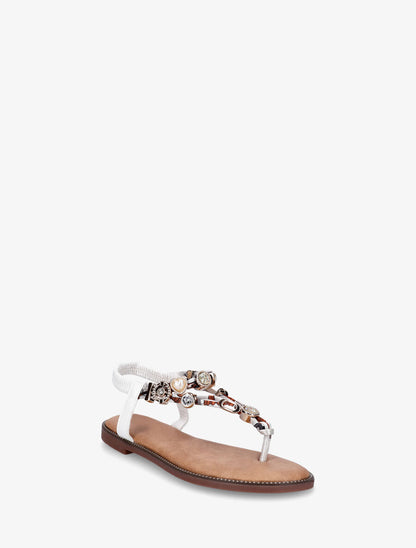 Nu-pieds brides à bijoux et pierres - Blanc - 2