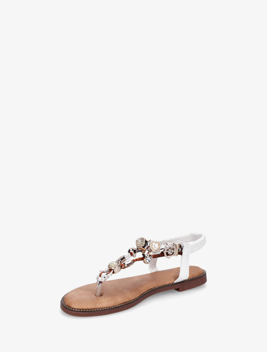 Nu-pieds brides à bijoux et pierres - Blanc - 3