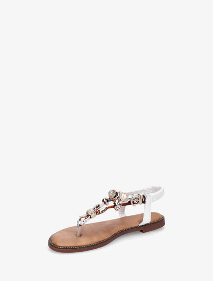 Nu-pieds brides à bijoux et pierres - Blanc - 3
