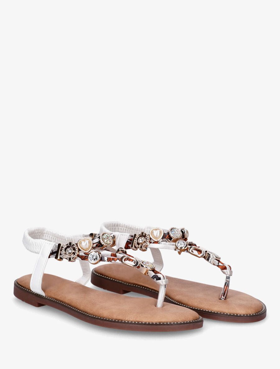 Nu-pieds brides à bijoux et pierres - Blanc - 4