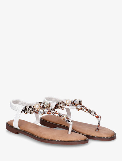 Nu-pieds brides à bijoux et pierres - Blanc - 4