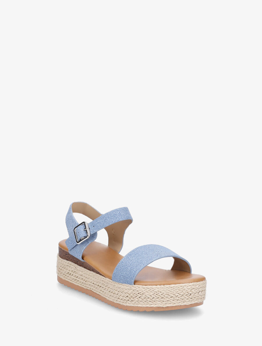 Sandales compensées à brides en tissu - Bleu denim - 2