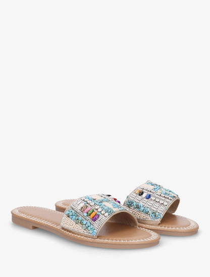 Claquettes à perles et pierres - Beige - 4