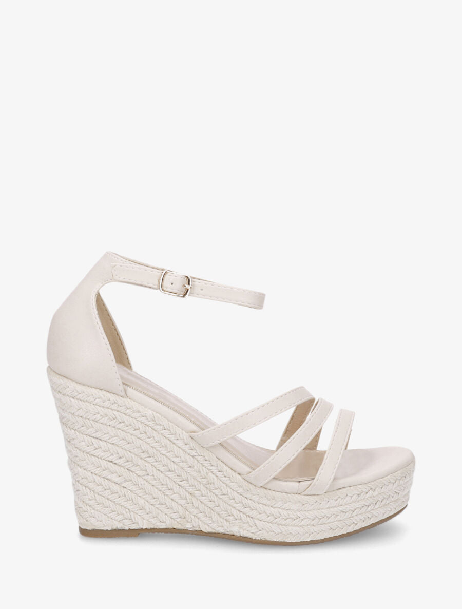 Sandales compensées à talon haut - Beige - 1