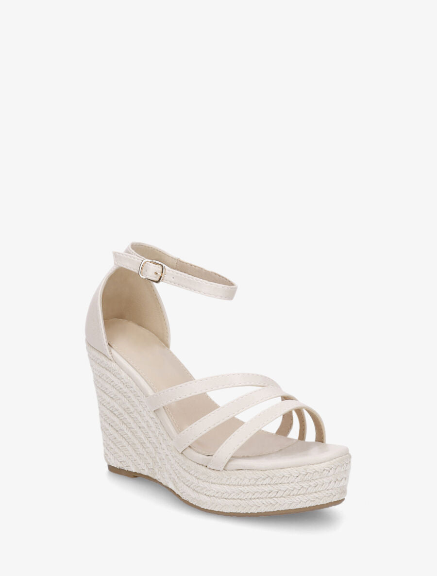 Sandales compensées à talon haut - Beige - 2