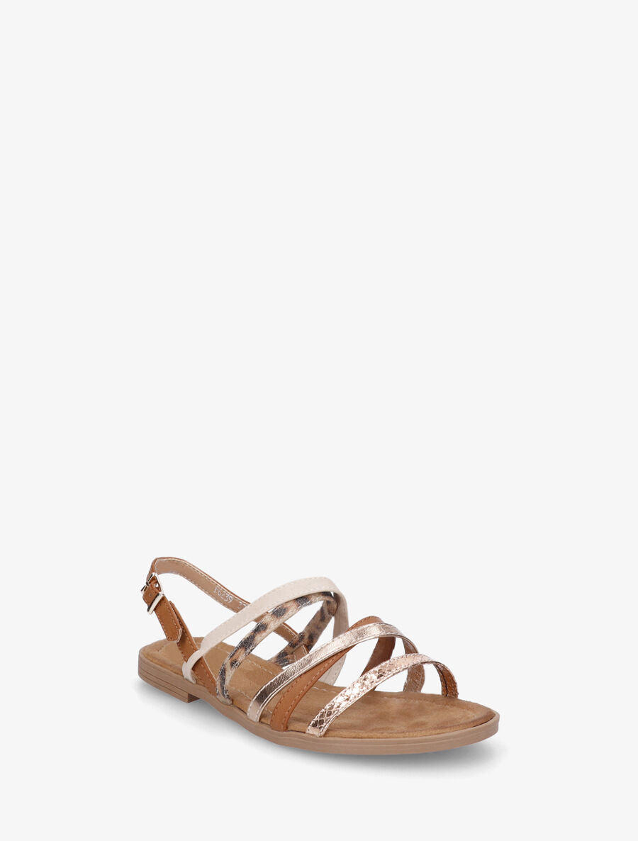 Nu-pieds à multi brides dépareillées - Camel - 2