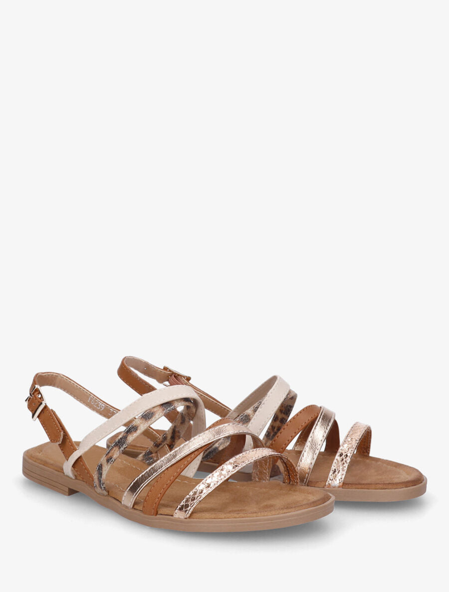 Nu-pieds à multi brides dépareillées - Camel - 4