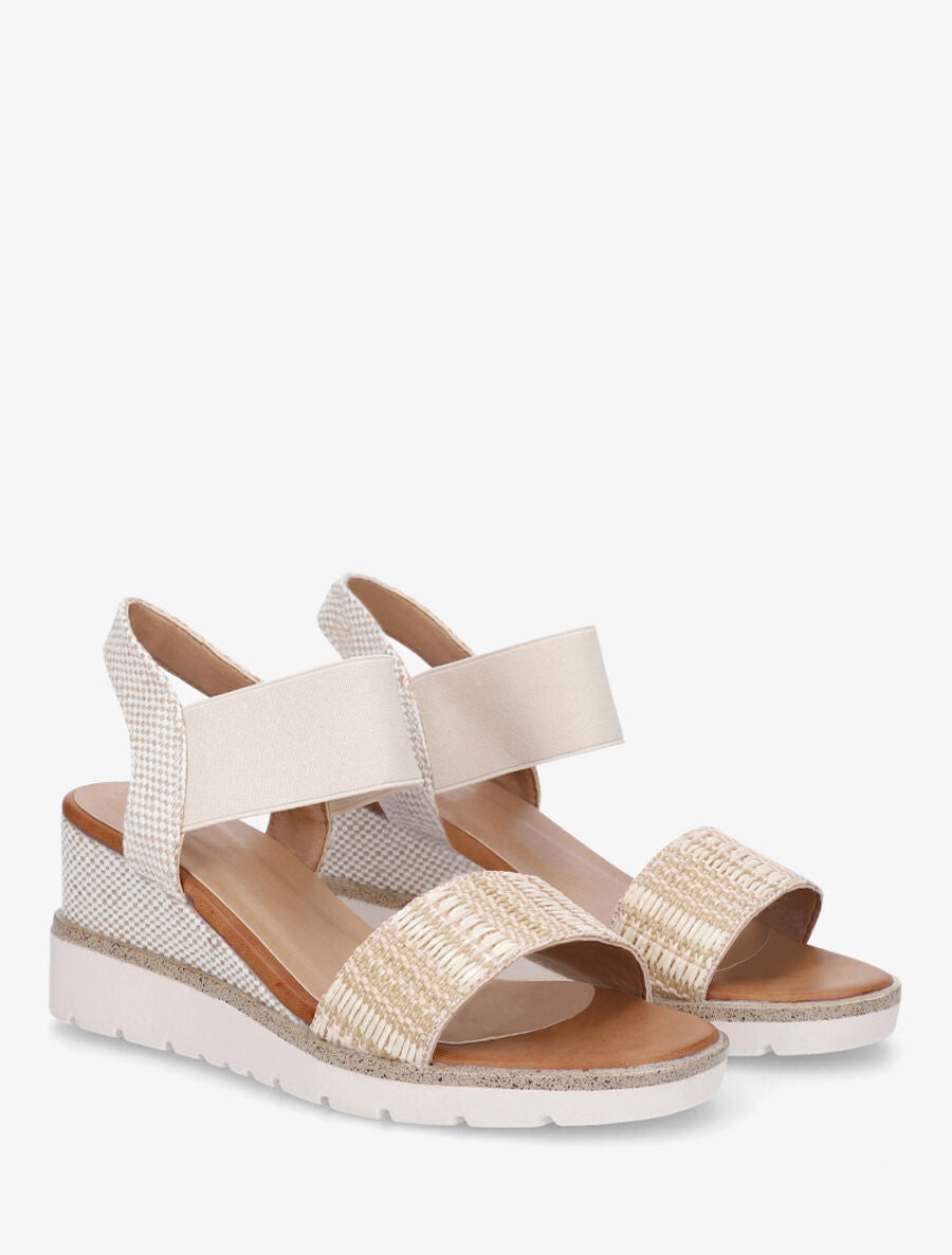 Sandales compensées à bride en raphia - Beige - 4