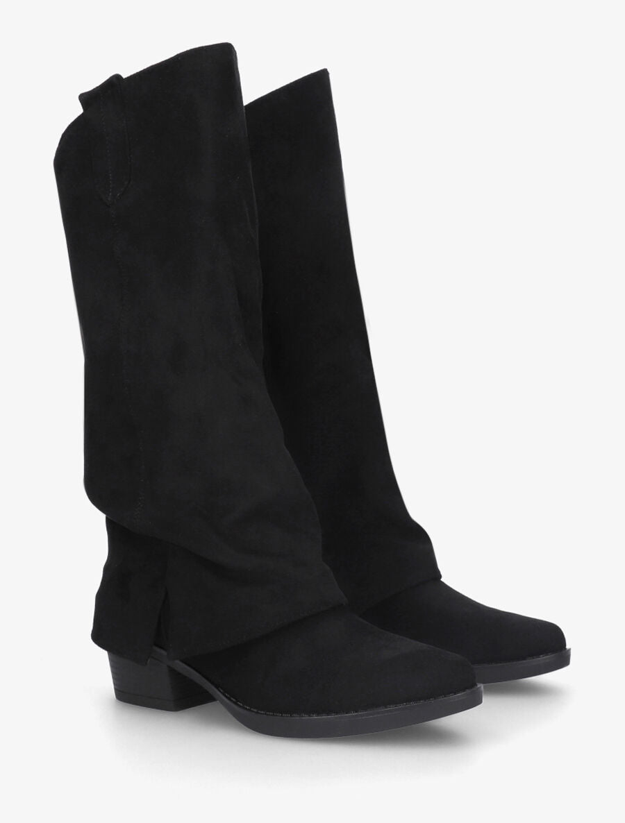 Bottes en suédine à revers - Noir - 4
