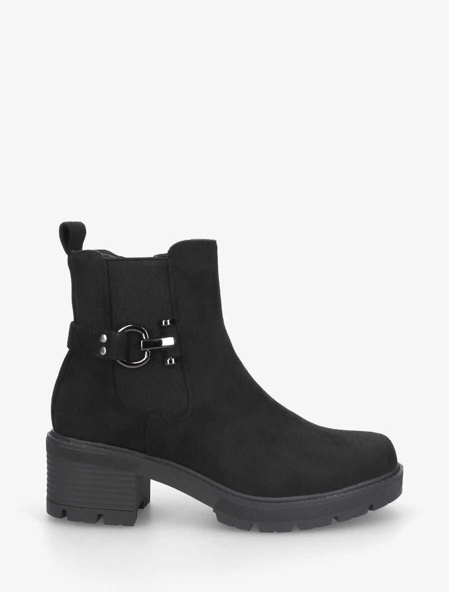 Bottines en suédine à boucle décorative - Noir - 1