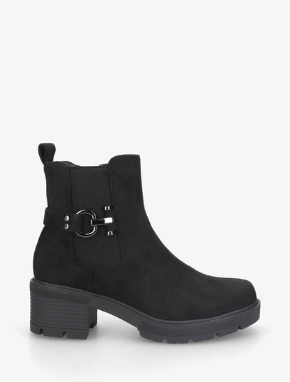 Bottines en suédine à boucle décorative - Noir - 1