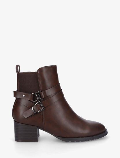 Bottines en simili à ceinturons et bande élastique - Marron - 1