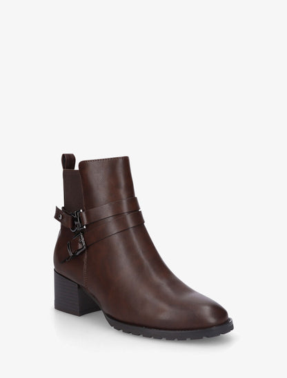 Bottines en simili à ceinturons et bande élastique - Marron - 2