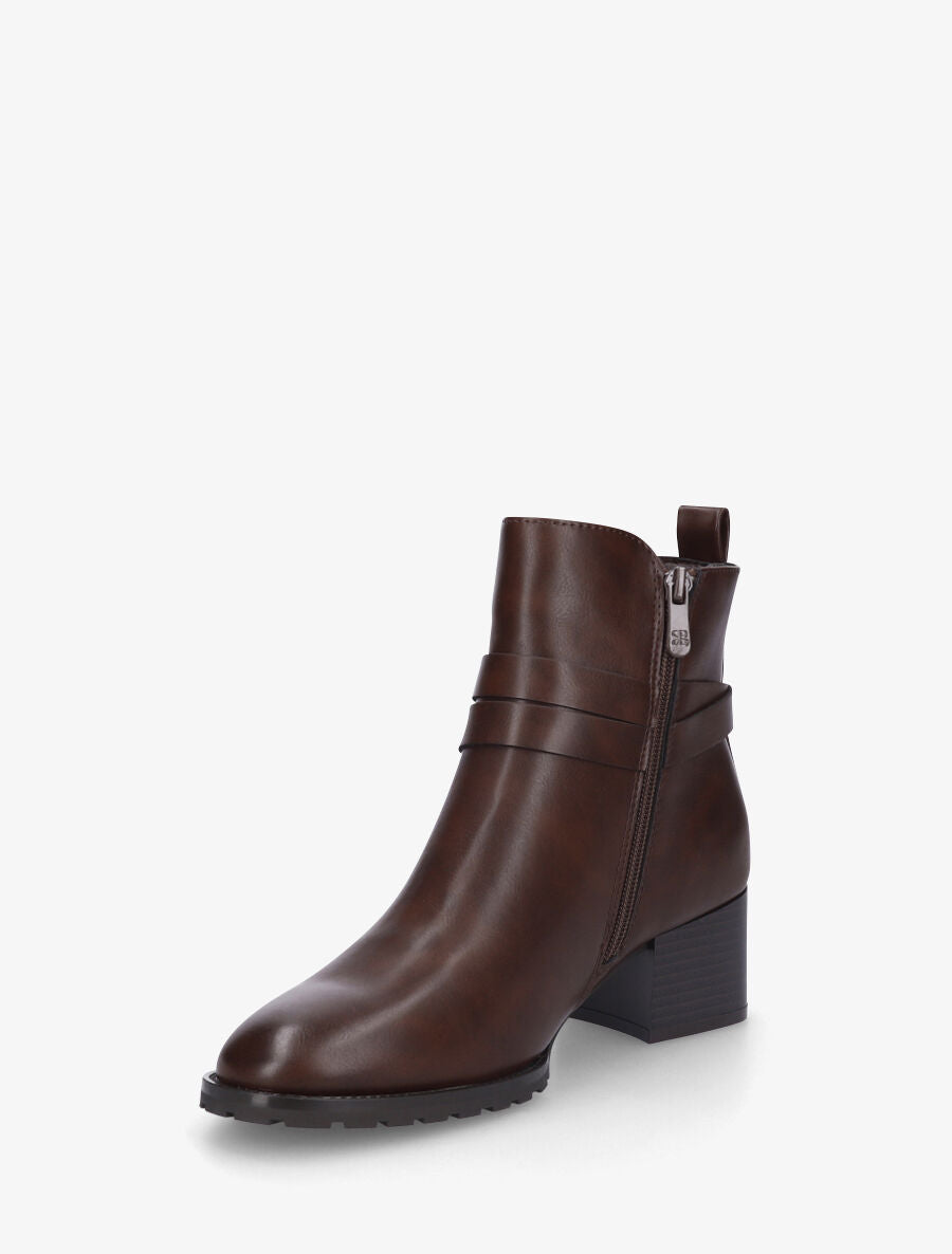 Bottines en simili à ceinturons et bande élastique - Marron - 3