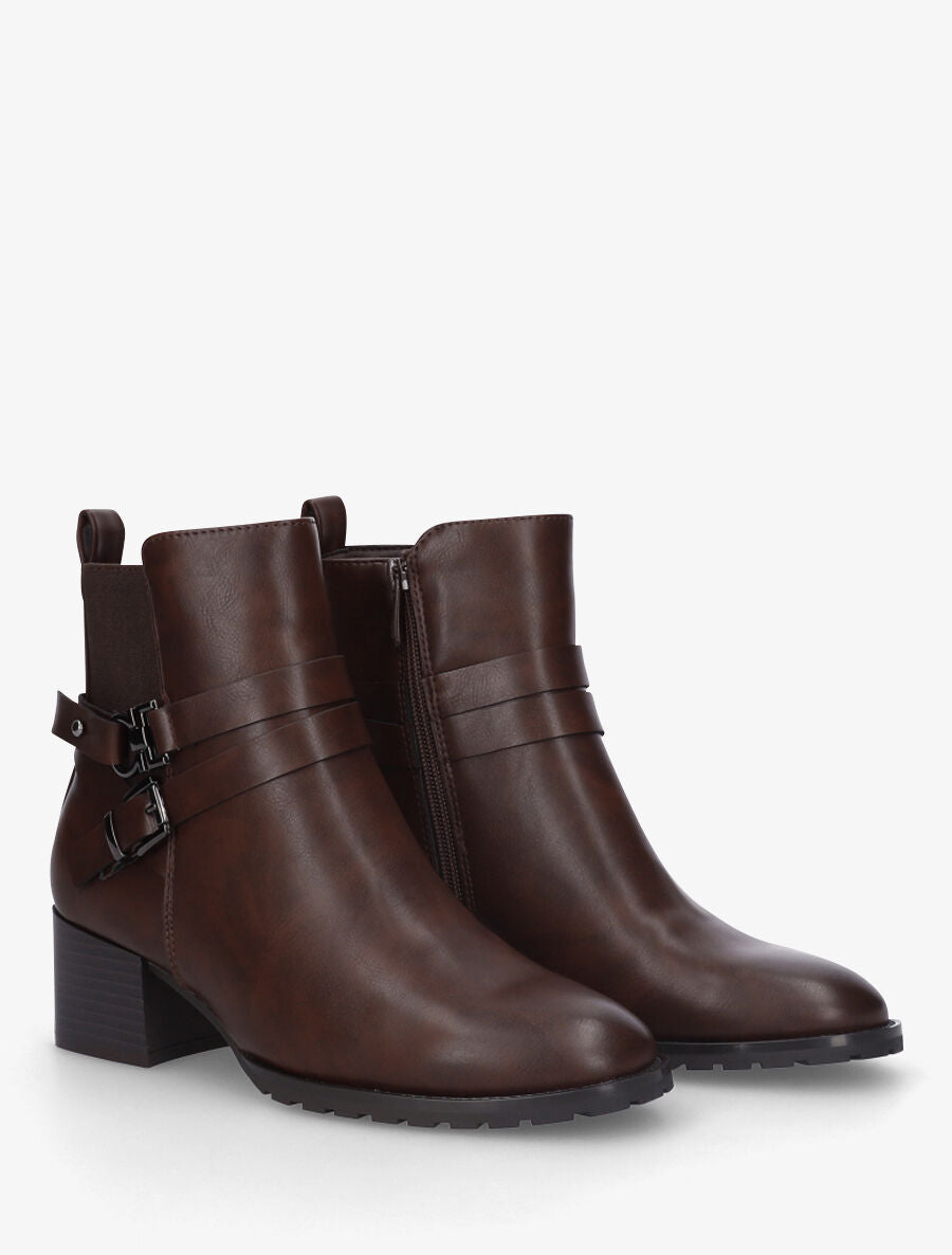 Bottines en simili à ceinturons et bande élastique - Marron - 4