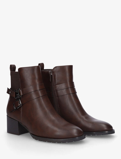 Bottines en simili à ceinturons et bande élastique - Marron - 4