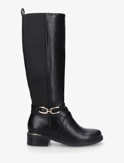 Bottes élastiquées en simili à talon - Noir - 1