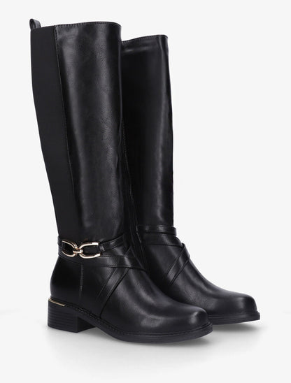 Bottes élastiquées en simili à talon - Noir - 4
