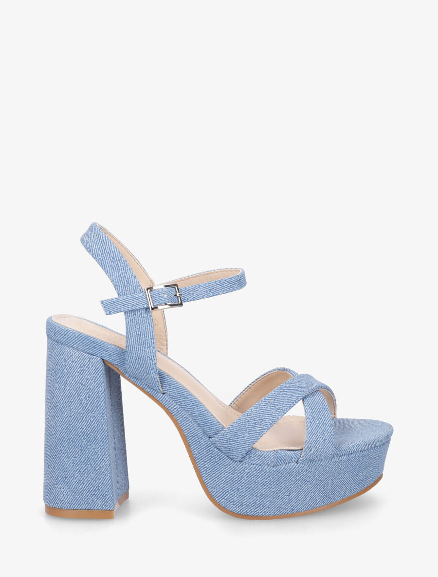 Sandales croisées à talon et plateforme - Bleu denim - 5