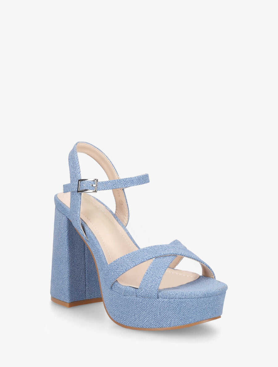 Sandales croisées à talon et plateforme - Bleu denim - 2