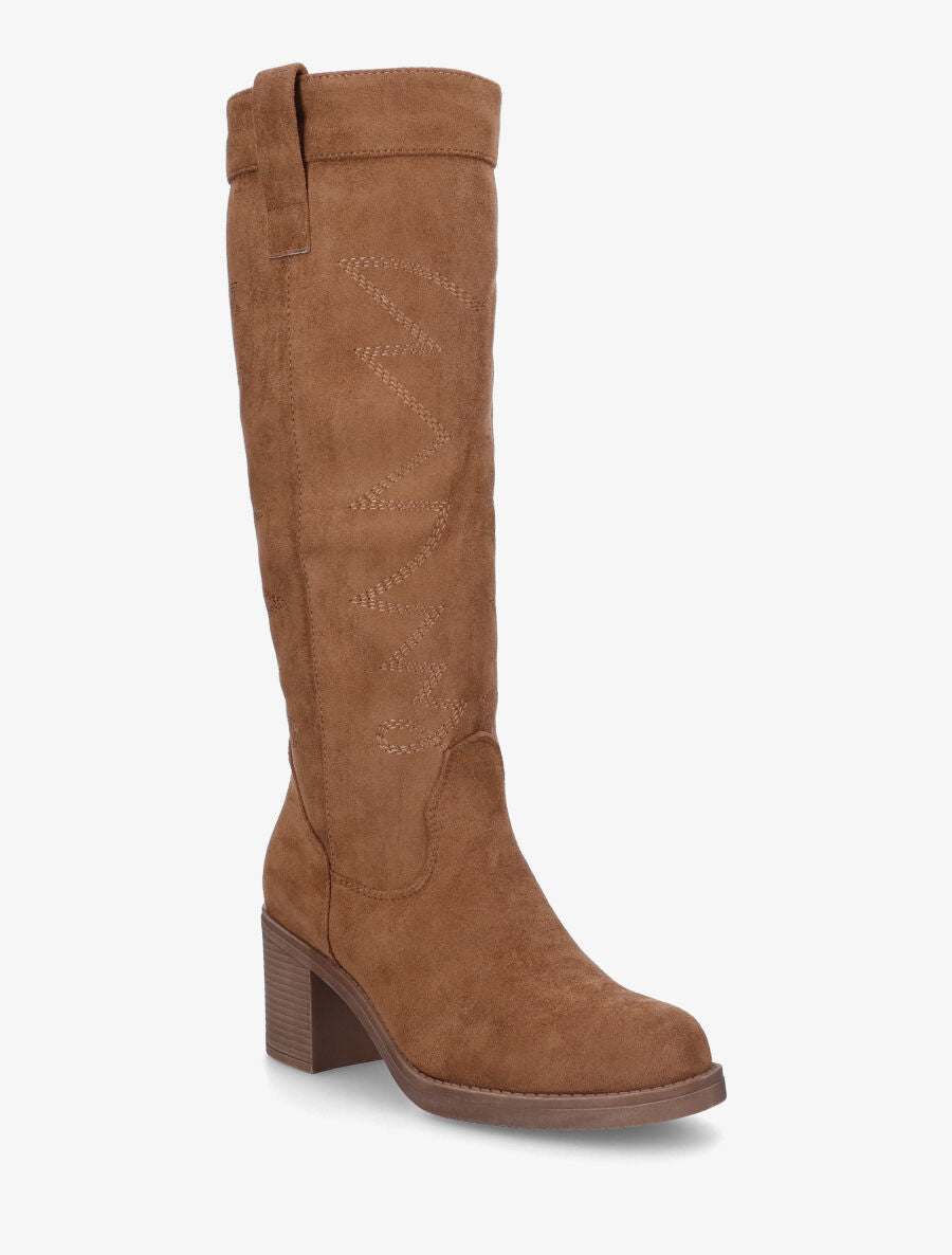 Bottes en suédine brodées - Camel - 2